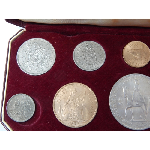 18 - QEII 1953 Coronation Specimen Set comprising 10 coins in maroon case of issue.