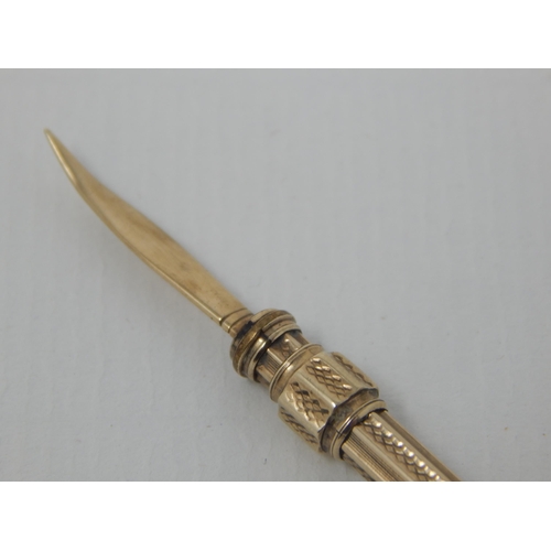 335 - C19th Ivory Screw Top Case Containing a Yellow Metal Propelling Toothpick with Amethyst Terminal. Me... 