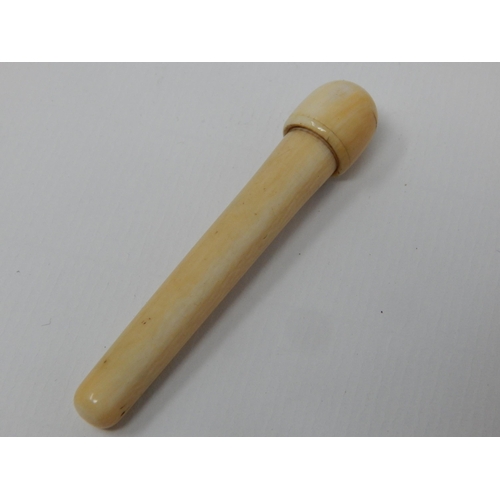 335 - C19th Ivory Screw Top Case Containing a Yellow Metal Propelling Toothpick with Amethyst Terminal. Me... 