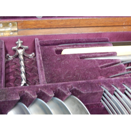 341 - Complete Victorian Mahogany Canteen of Silver Plated Cutlery for 6 Place Settings to Include: Dinner... 