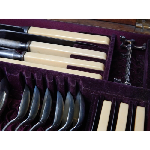 341 - Complete Victorian Mahogany Canteen of Silver Plated Cutlery for 6 Place Settings to Include: Dinner... 