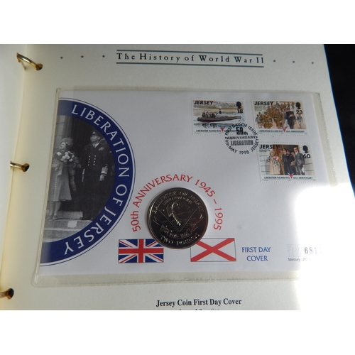 1 - Collection of History of World War II Coin covers in album including £2 and £5 coins; other Coin Cov... 