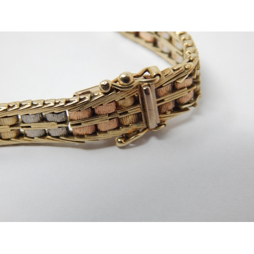 348 - 9ct Three Colour Gold Bracelet: Length 20cm: Weight 15.9g