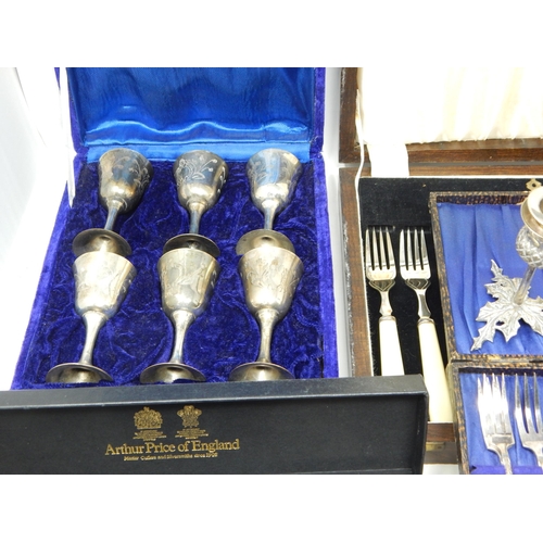 358 - Large Quantity of Silver Plated Wares to Include Cased Cutlery, Goblets, Baskets, Dishes etc. PLEASE... 