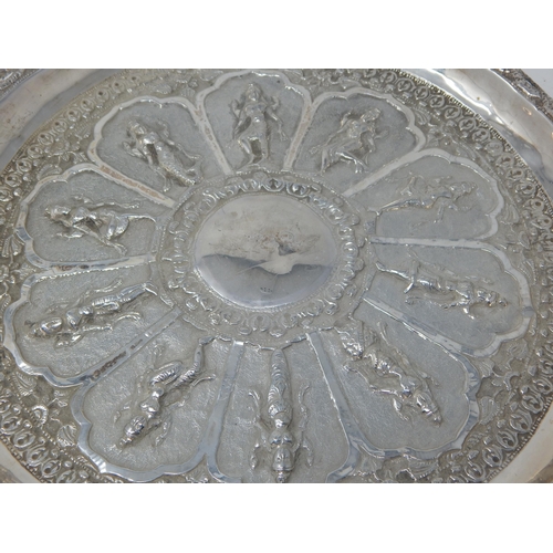 359 - Asian Silver Tray Embossed with Figures: Measuring 28cm diameter: Weight 310g A/F