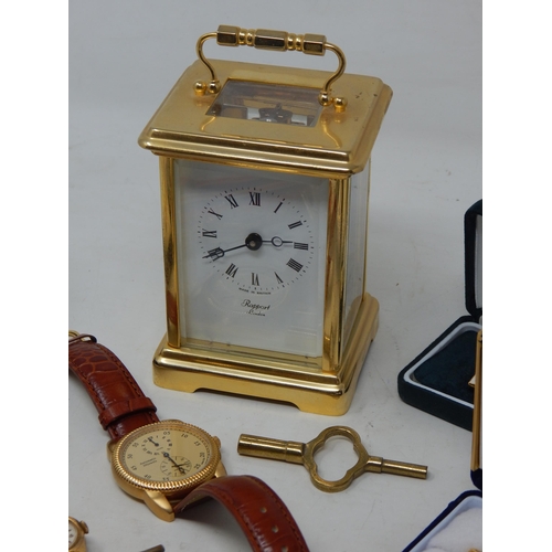 40 - A Carriage clock and key, various wristwatches, costume jewellery, etc