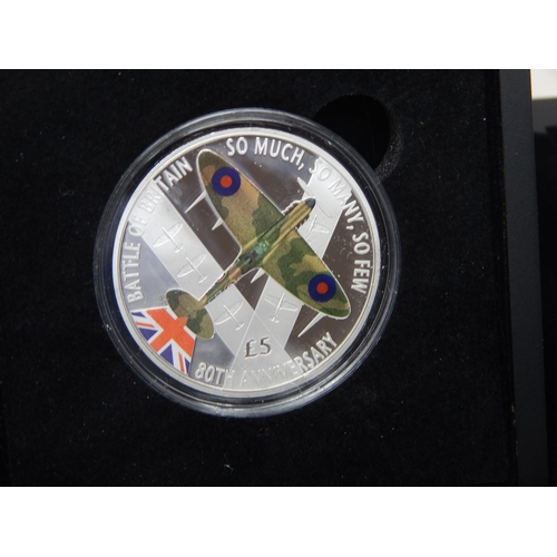 45 - Guernsey 2020 Battle of Britain Colour enhanced £5 coin cased; Queen's 90th Birthday Exclusive Colle... 