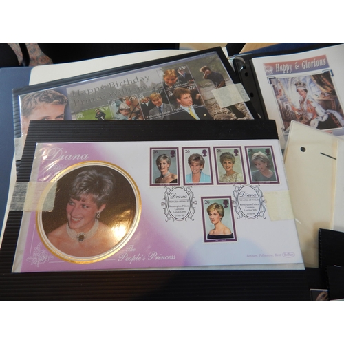 90 - The Royal Family Coin Covers and Stamp Sets in blue album twinned with a huge selection of other sta... 