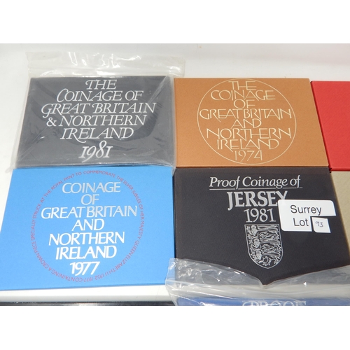 93 - UK Proof Sets 1971, 1973, 1974, 1975, 1976, 1977, 1981, 1982, Jersey Proof Set 1981 all about as str... 