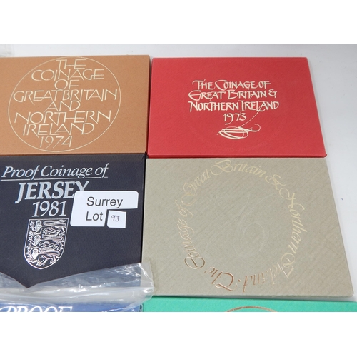 93 - UK Proof Sets 1971, 1973, 1974, 1975, 1976, 1977, 1981, 1982, Jersey Proof Set 1981 all about as str... 