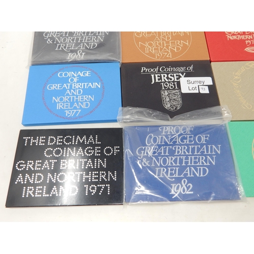 93 - UK Proof Sets 1971, 1973, 1974, 1975, 1976, 1977, 1981, 1982, Jersey Proof Set 1981 all about as str... 