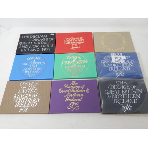 92 - UK Proof Sets 1971, 1973, 1975, 1976, 1977, 1978, 1980, 1981 and 1982 brilliant, about as struck and... 