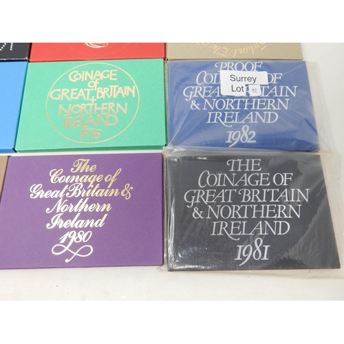 92 - UK Proof Sets 1971, 1973, 1975, 1976, 1977, 1978, 1980, 1981 and 1982 brilliant, about as struck and... 