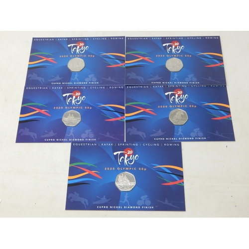 65 - Gibraltar 2020 Tokyo Olympic set of 5 x Diamond Finish 50p coins, brilliant, about as struck, and ho... 