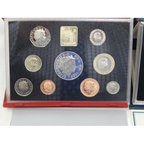 94 - UK Proof Sets 1986, 1987, 1990, 1991, 1995 all about as struck and housed in blue Royal Mint cases o... 