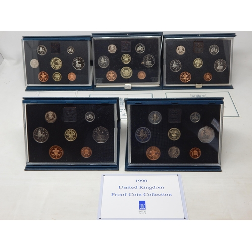 95 - UK Proof Sets 1983, 1985, 1994, 1995, 1999 all about as struck and housed in blue Royal Mint cases o... 