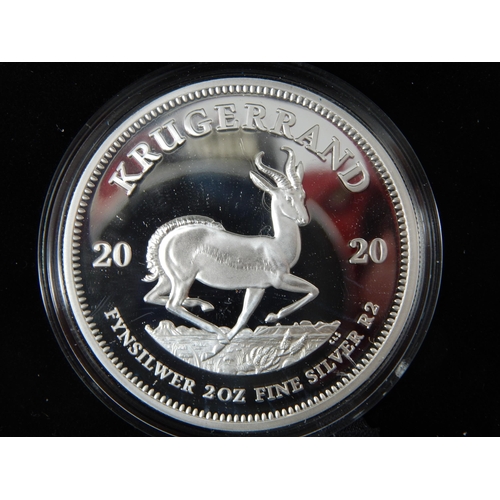 79 - Superb South Africa Proof Silver 2020 2 Ounce Fine Silver Krugerrand in South Africa Mint box with C... 