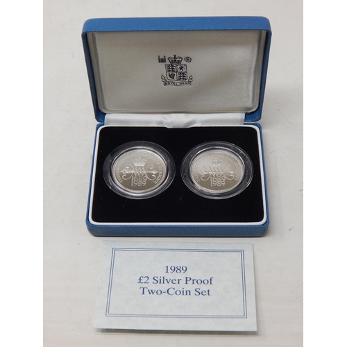 81 - 1989 £2 Silver Two-Coin Proof Set, Bill of Rights and Bill of Claim, brilliant, practically as struc... 