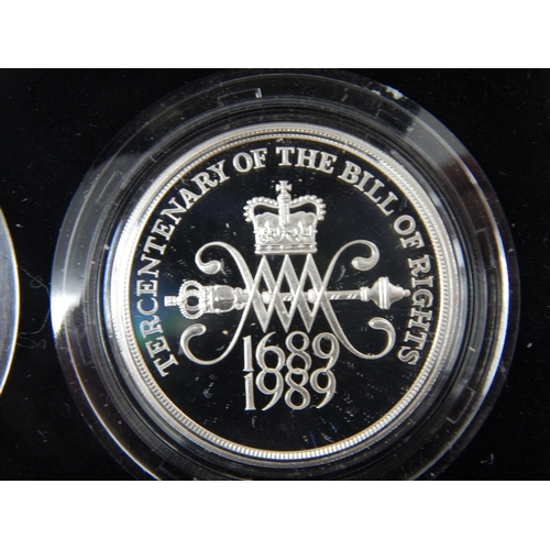 81 - 1989 £2 Silver Two-Coin Proof Set, Bill of Rights and Bill of Claim, brilliant, practically as struc... 