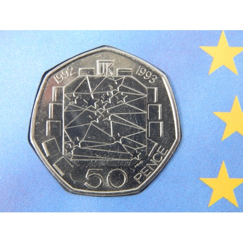 83 - Rare 1992-1993 Europe Commemorative 50 Pence coin on cover, brilliant, about as struck