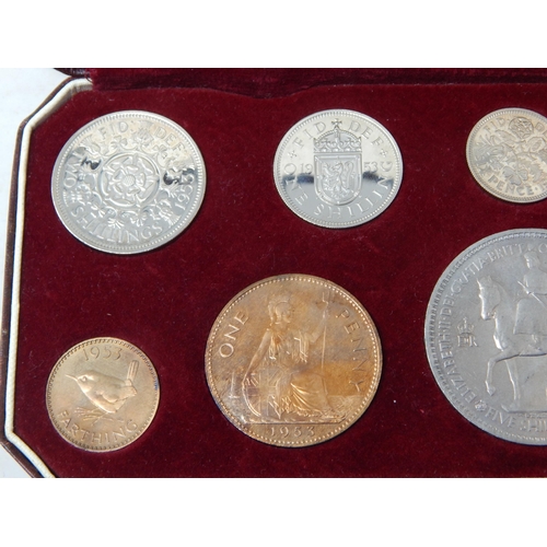 96 - UK Coronation Proof Set 1953 in maroon Royal Mint case of issue, Crown appears to be Uncirculated ve... 