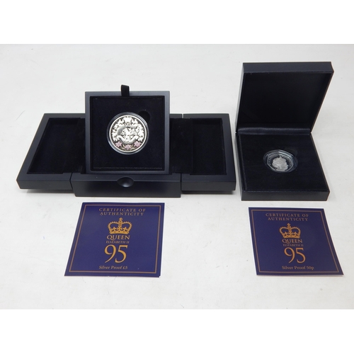 61 - Jersey 2021 Silver Proof 95th Birthday £5 coin; Isle of Man 2021 95th Birthday Silver Proof 50p both... 