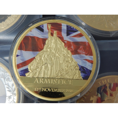 73 - A superb group of 5 x large size 72mm Commemorative Medallions all 24ct Gold Plated and some colour ... 