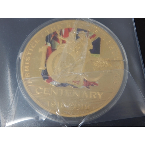 73 - A superb group of 5 x large size 72mm Commemorative Medallions all 24ct Gold Plated and some colour ... 