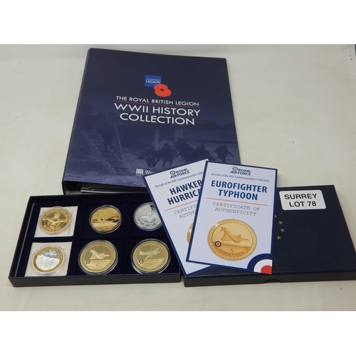 78 - WWII History Collection of 8 x Colour enhanced 24 ct Gold Plated medallions housed in collectors alb... 