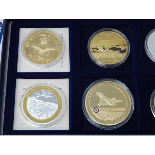 78 - WWII History Collection of 8 x Colour enhanced 24 ct Gold Plated medallions housed in collectors alb... 