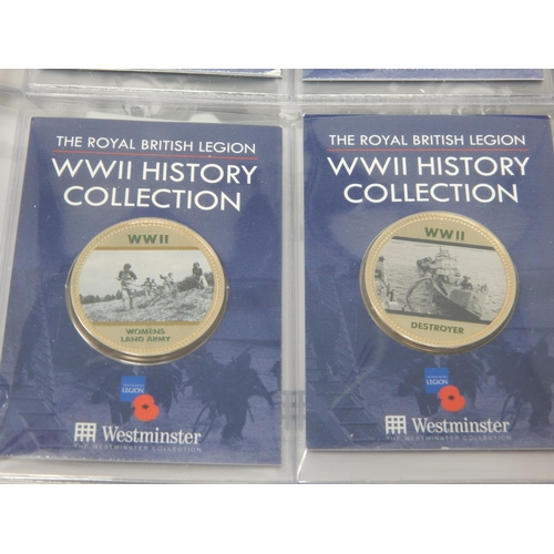 78 - WWII History Collection of 8 x Colour enhanced 24 ct Gold Plated medallions housed in collectors alb... 