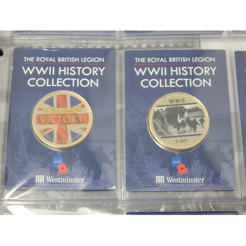 78 - WWII History Collection of 8 x Colour enhanced 24 ct Gold Plated medallions housed in collectors alb... 