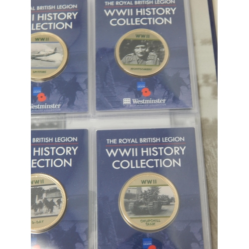 78 - WWII History Collection of 8 x Colour enhanced 24 ct Gold Plated medallions housed in collectors alb... 