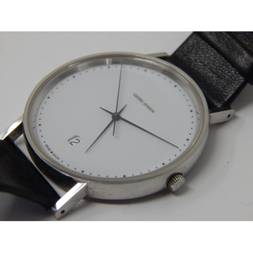 367 - Georg Jensen Gentleman's Wristwatch with Date Aperture & Sweep Seconds Hand on Original Black Leathe... 