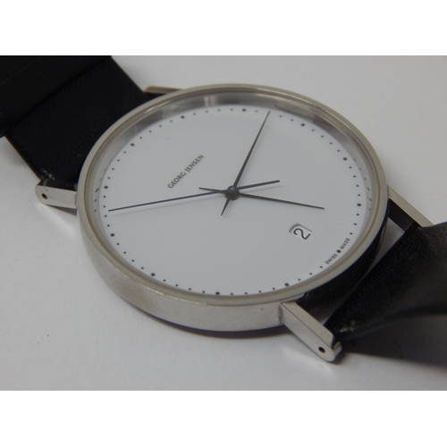 367 - Georg Jensen Gentleman's Wristwatch with Date Aperture & Sweep Seconds Hand on Original Black Leathe... 