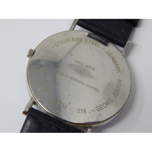 367 - Georg Jensen Gentleman's Wristwatch with Date Aperture & Sweep Seconds Hand on Original Black Leathe... 