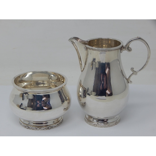 370 - Silver Strawberry Set Comprising Cream Jug & Sugar Bowl with Celtic Design Lower Rims: Hallmarked Bi... 