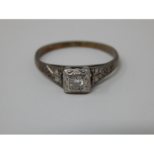 376 - Art Deco 18ct Gold & Platinum Diamond Solitaire Ring. The Diamond Estimated @ 0.50cts. Ring Size M