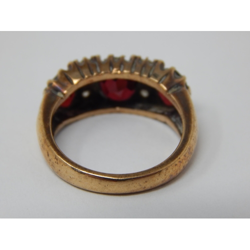 393 - 9ct Yellow Gold Garnet & Diamond Set Ring: Size O