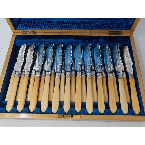 395 - Victorian Canteen of Ivory Handled Silver plated Cutlery for 12 Place Settings: Presented in Origina... 