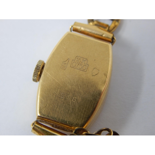 402 - 18ct Yellow Gold Ladies Wristwatch on Rolled Gold Strap.