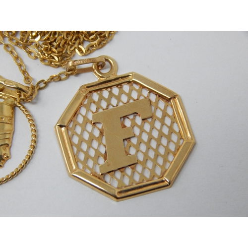 404 - 18ct Yellow Gold Chain with Two Attached 18ct Gold Pendants: Weight 4.5g