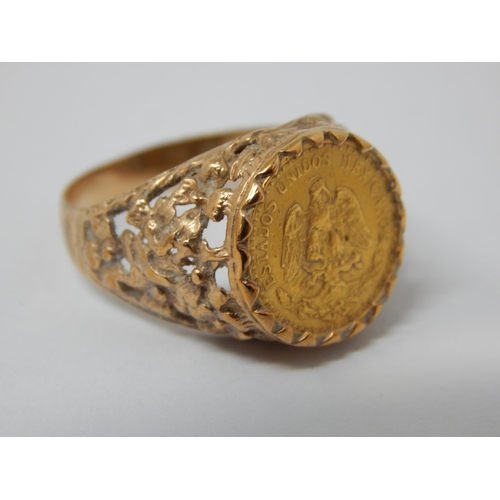 410 - 9ct Yellow Gold Ring Set with a Dos Peso Gold Coin. Gross weight 4.7g: Size N/O