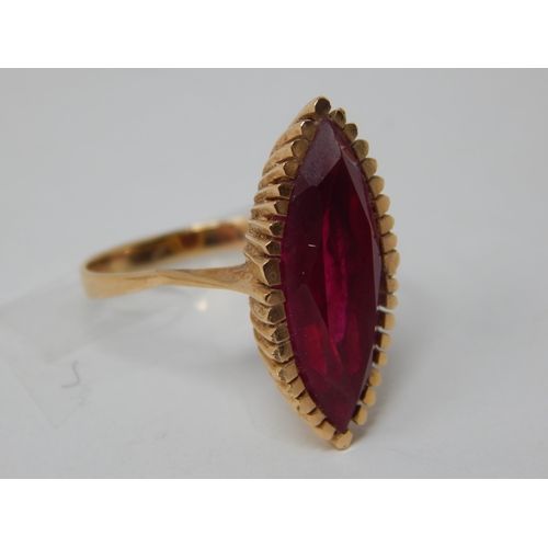 422 - 18ct Yellow Gold Ring Set with a Marquise Shaped Ruby Estimated @ 4.00cts: Gross weight 6.3g: Size O