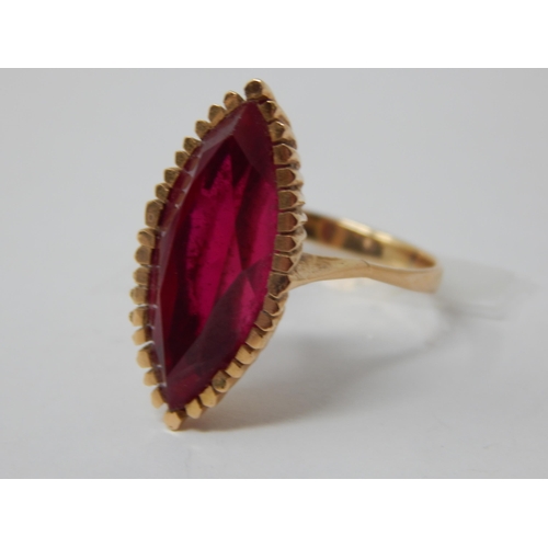 422 - 18ct Yellow Gold Ring Set with a Marquise Shaped Ruby Estimated @ 4.00cts: Gross weight 6.3g: Size O