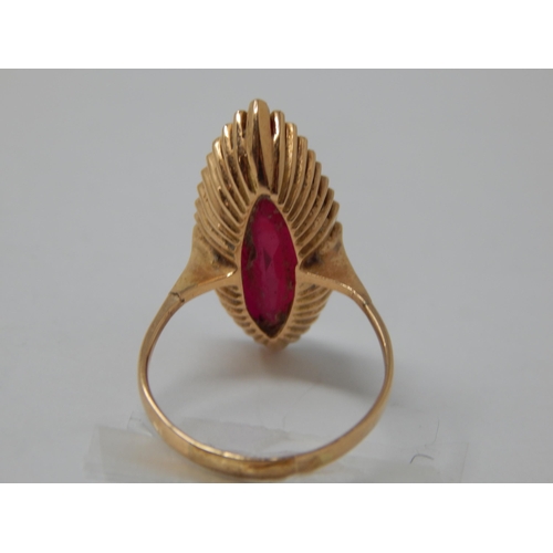 422 - 18ct Yellow Gold Ring Set with a Marquise Shaped Ruby Estimated @ 4.00cts: Gross weight 6.3g: Size O