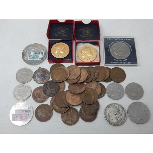 2 x QEII 1953 Coronation Medallions in Boxes of Issue together with an Assortment of English & World Coinage.