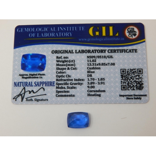 433 - A 11.02ct Cushion Cut Sapphire with G.I.L Certificate of Authenticity.