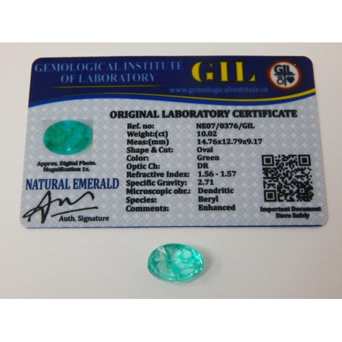 434 - A 10.02ct Oval Cut Emerald with G.I.L Certificate of Authenticity.