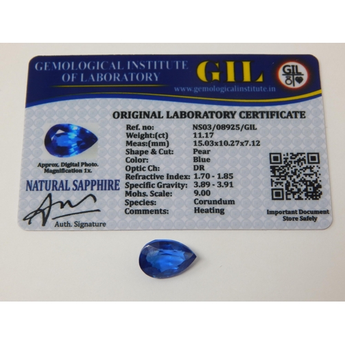 436 - A 11.17ct Pear Cut Sapphire with G.I.L Certificate of Authenticity.